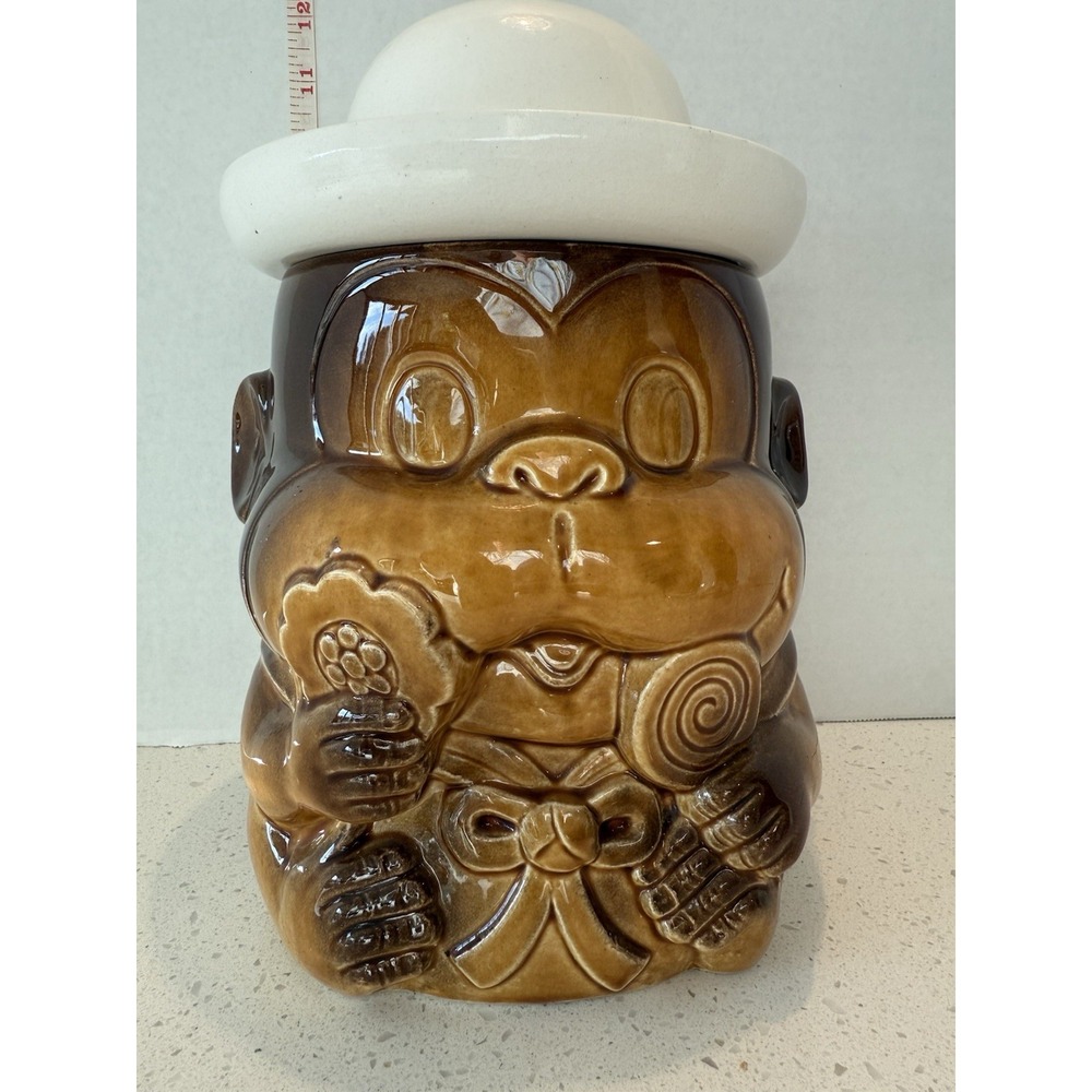 Cookie Jar Brown Monkey with‎ White Hat And Lollipop
